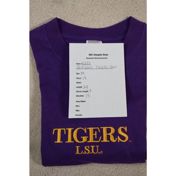 LSU Tigers Purple T-Shirt M Embroidered Gold Letter Spell-out Jerzees Crew Neck - Picture 4 of 4